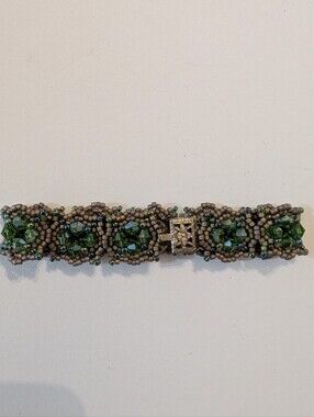 MEYO Design Crystal Chaton SuperDuo Beaded Cuff Bracelet Handmade
